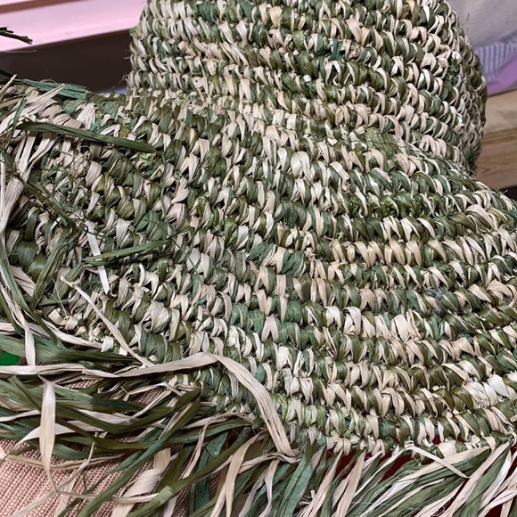 Anthropologie Lusana Raffia fiesta hat green cream one size new